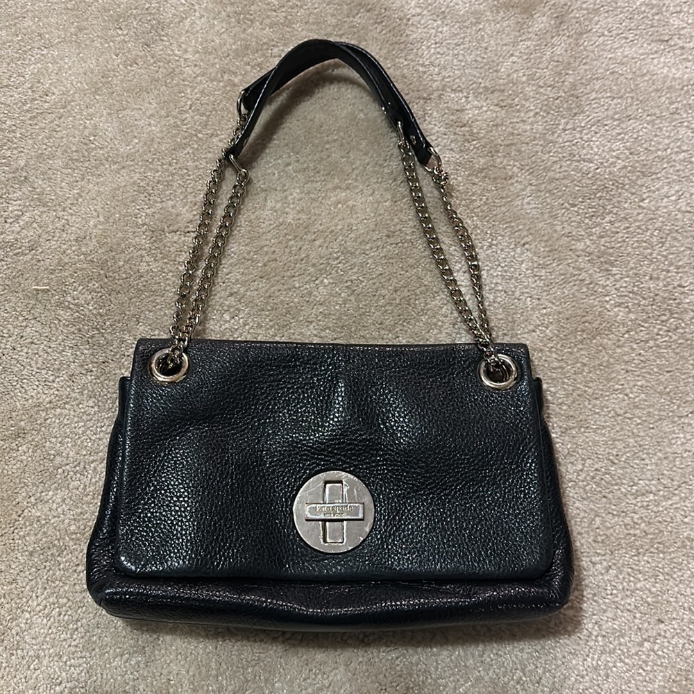 Kate Spade black shiny leather black purse. Heavily used and loved!